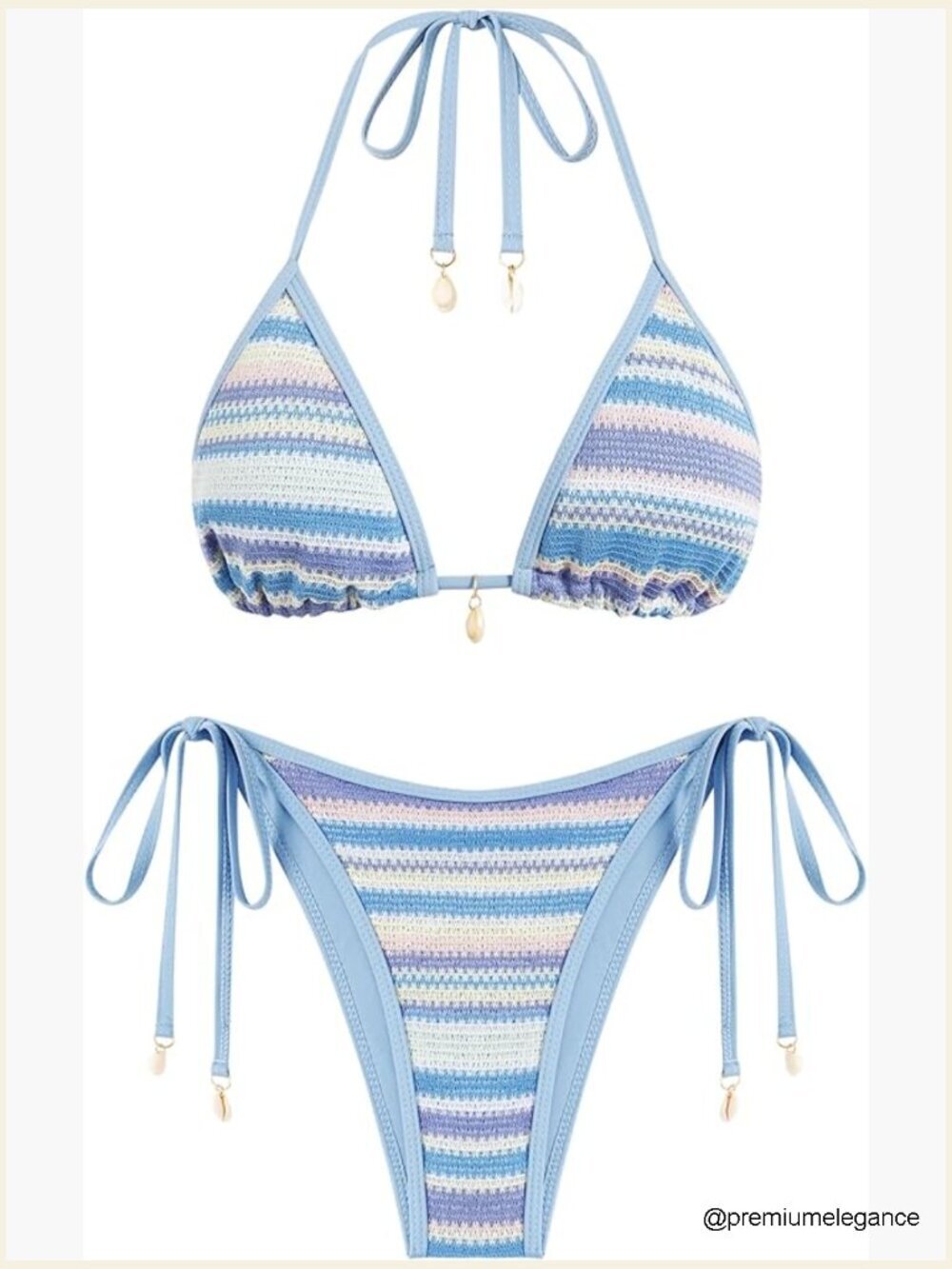 Women's Colorblock Striped Triangle Halter Cheeky Thong Bikini Set High Cut Two